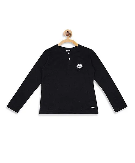 Blue Giraffe Solid Full Sleeves Tee - Black