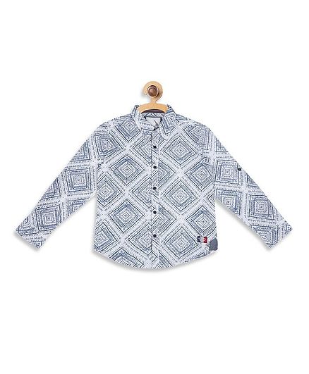 Blue Giraffe Full Sleeves Printed Shirt - Off White & Blue