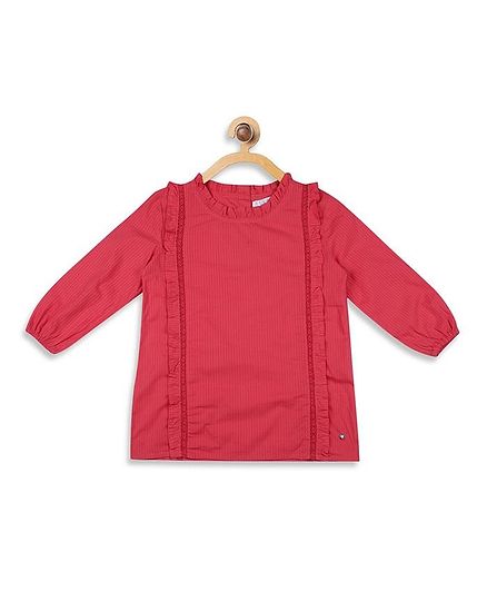Elle Kids Self Striped Full Sleeves Top - Light Red