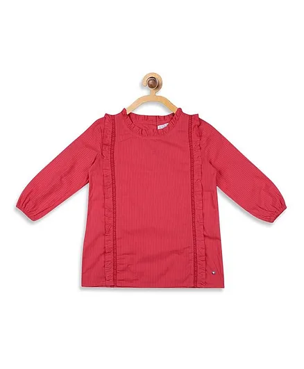 Elle Kids Self Striped Full Sleeves Top - Light Red