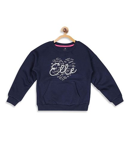 Elle Kids Words Print Full Sleeves Sweatshirt - Navy