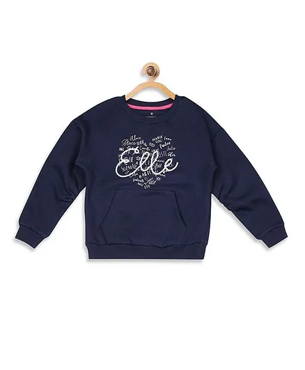 Elle Kids Words Print Full Sleeves Sweatshirt - Navy