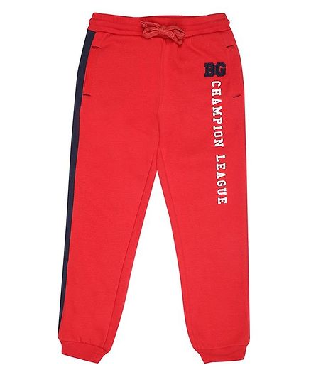 Blue Giraffe Solid Full Length Joggers - Red