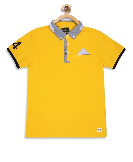 Blue Giraffe Solid Colour Half Sleeves Tee - Yellow