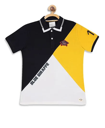 Blue Giraffe Half Sleeves Tri Color Block Polo T-Shirt - Navy Blue
