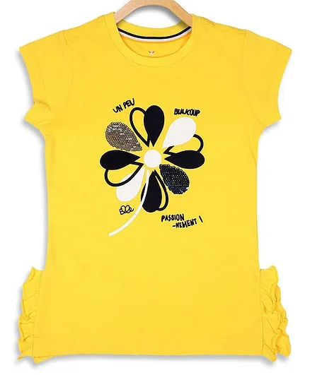 Elle Kids Short Sleeves Flower Print Top - Yellow