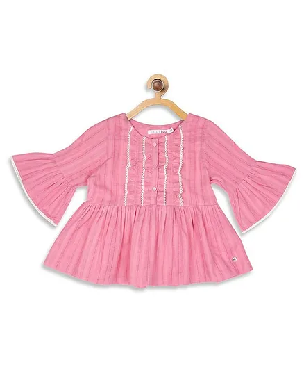 Elle Kids Ruffled Three Fourth Sleeves Top - Pink