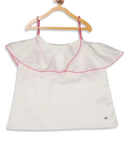 Elle Kids Solid Ruffled Sleeveless Top - White