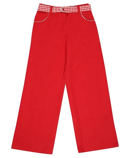 Elle Kids Solid Full Length Pants - Red