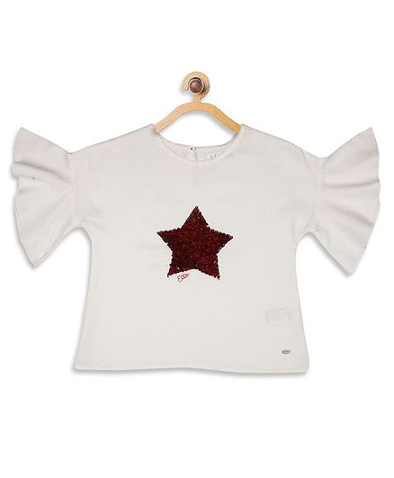Elle Kids Star Sequin Embellished Half Sleeves Top - White