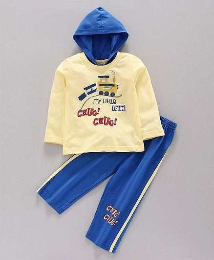 Tango Full Sleeves Tee & Lounge Pant Train Engine Print - Yellow Blue