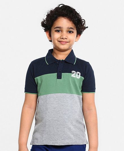 Pine Kids Half Sleeves Biowashed Tee - Green Navy Blue Grey
