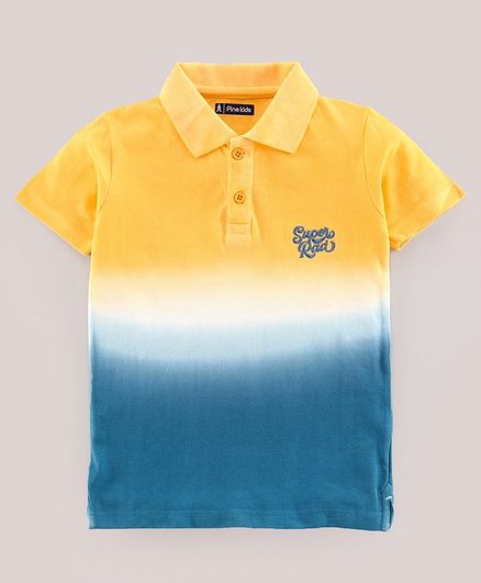 Pine Kids Half Sleeves Tee Super Rad Embroidery - Yellow Blue White