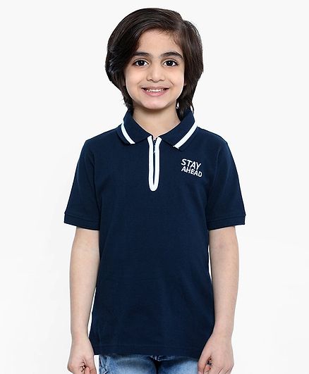 Pine Kids Half Sleeve Biowashed Tee Text Print - Blue