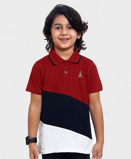 Pine Kids Half Sleeves Biowashed Tee - White Navy Blue Red