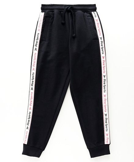 Pine Kids Full Length Biowashed Track Pant Text Print - Black White