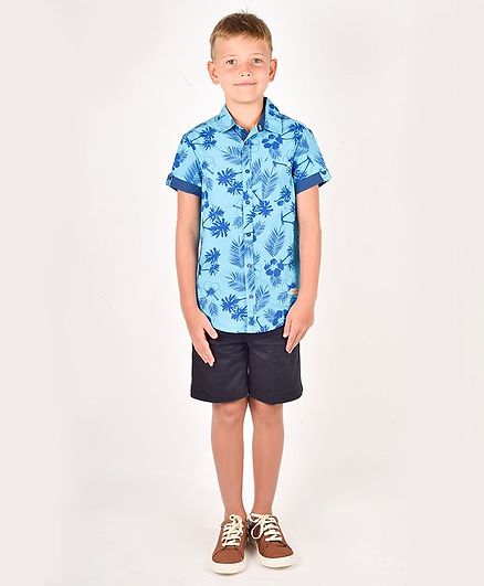 One Friday Half Sleeves Tropical Print Shirt - Blue