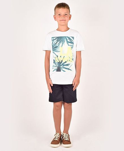 One Friday Half Sleeves Palm Tree Printed Tee - White