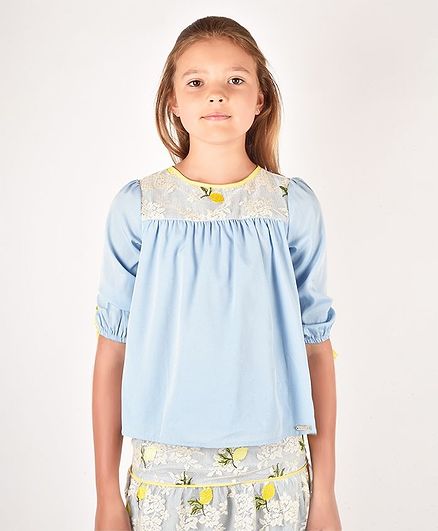 One Friday Half Sleeves Flower Lace Detailed Top - Blue