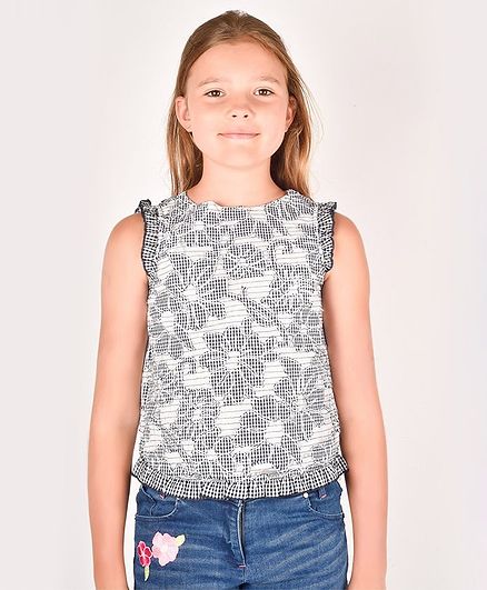 One Friday Sleeveless Checked Top - Navy Blue