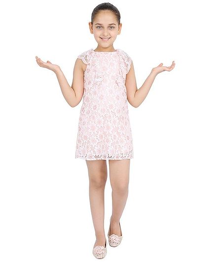 One Friday Sleeveless Flower Embroidery Lace Detailed Dress - Pink