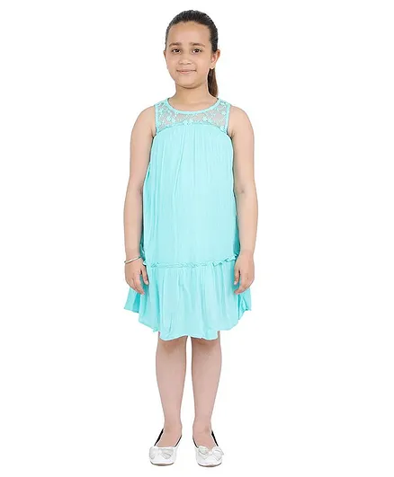 One Friday Sleeveless Tiny Flower Embroidery Tiered Dress - Mint