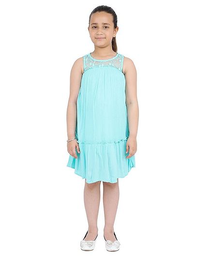 One Friday Sleeveless Tiny Flower Embroidery Tiered Dress - Mint
