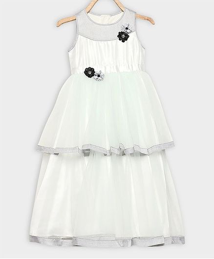 Rianna Sleeveless Flower Applique Net Layered Gown - Off White