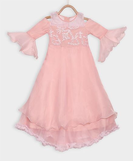 Rianna Bell Three Fourth Sleeves Embroidery Flared High Low Gown - Baby Pink