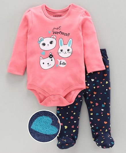 Babyoye Full Sleeves Onesie with Bootie Leggings Animal Print - Pink