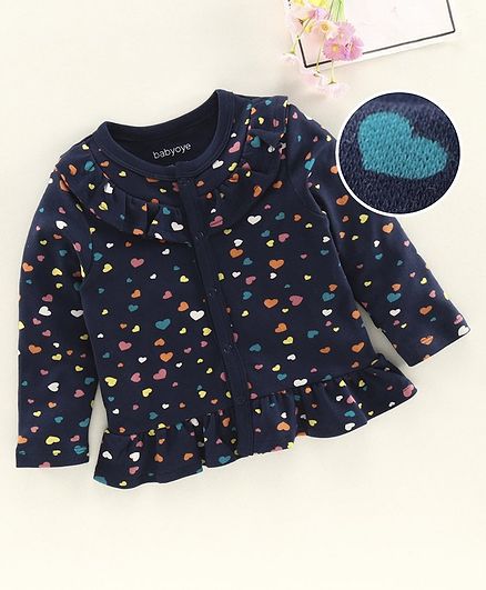 Babyoye Full Sleeves Jhabla Heart Print - Navy