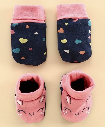 Babyoye Mittens and Booties Heart Print - Blue