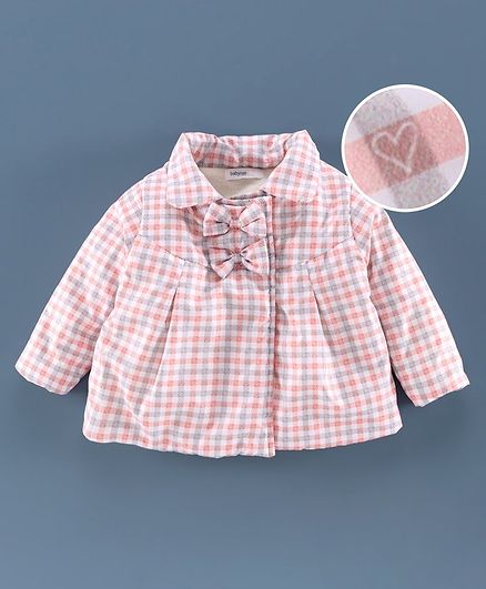 Babyoye Checked Jacket with Taffeta Lining - Peach