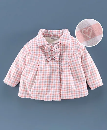 Babyoye Checked Jacket with Taffeta Lining - Peach