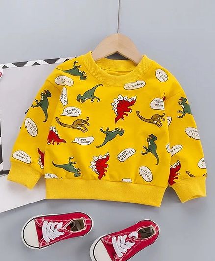 Kookie Kids Full Sleeves Sweatshirt Dino Print - Yellow