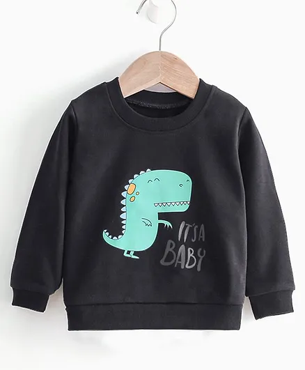 Kookie Kids Full Sleeves Sweatshirt Dino Print - Black