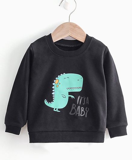 Kookie Kids Full Sleeves Sweatshirt Dino Print - Black