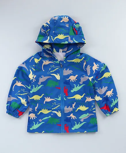 Kookie Kids Full Sleeves Hooded Sweat Jacket Dino Print - Blue