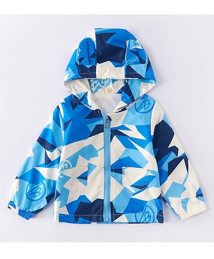 Kookie Kids Full Sleeves Hooded Sweat Jacket Abstract Print - Blue