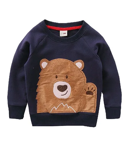 Kookie Kids Full Sleeves Sweatshirt Bear Patch - Navy Blue