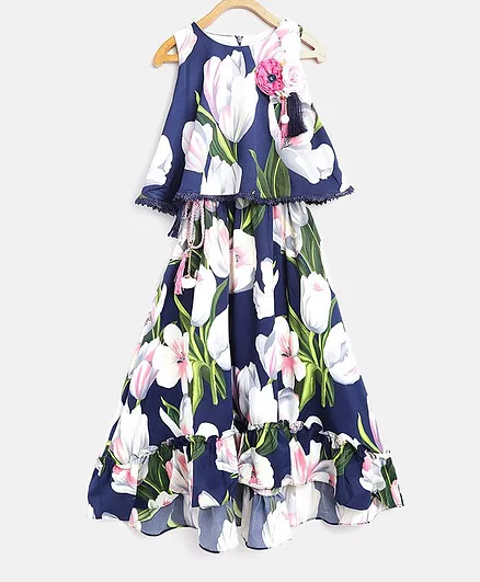 Tiny Girl Sleeveless Floral Print Maxi Dress - Navy