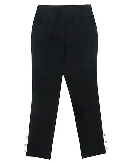 Tiny Girl Pearl Embellishment Detailing Full Length Jeggings - Black