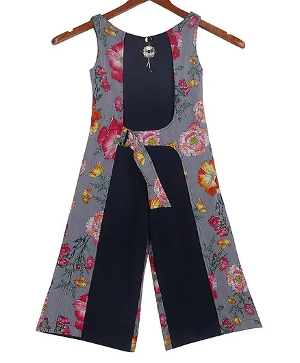 Tiny Girl Floral Printed Sleeveless Jumpsuit - Navy Blue