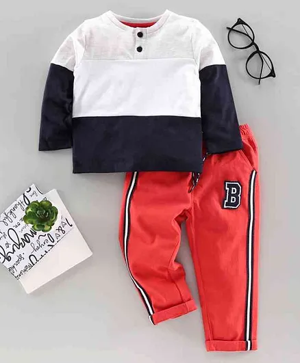 Babyoye Cotton Full Sleeves T-Shirt & Lounge Pant Set B Patch - Red White