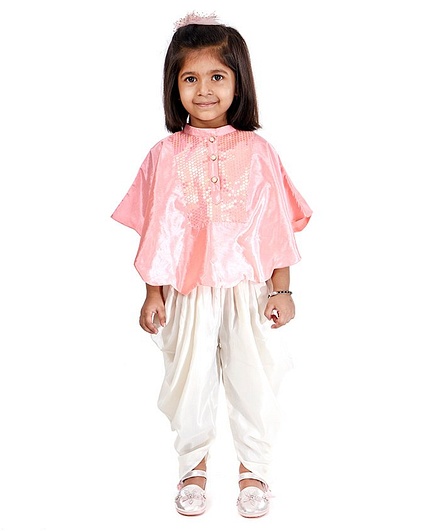 Babyoye Poncho Style Top and Dhoti Set - Pink