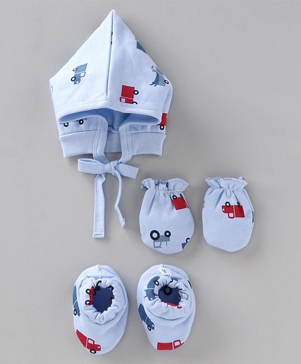 Child World Cap Mitten & Booties Car Print Blue - Diameter 8 cm