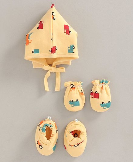 Child World Cap Mitten & Booties Car Print Yellow - Diameter 8 cm