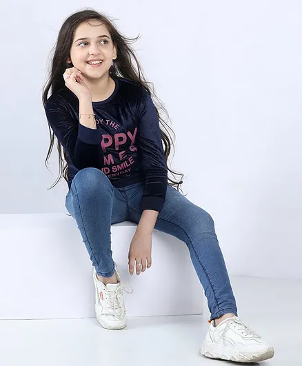 Pine Kids Full Sleeves Biowashed Sweatshirt Text Print - Navy