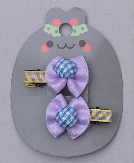 TMW Kids Checked Bow Design Hair Clips - Purple