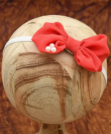 Funkrafts Bow With Pearl Detailing Headband - Coral